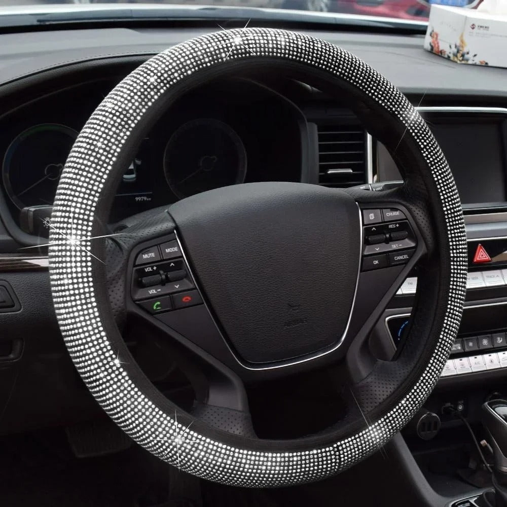 Pack 2 Crystal Car Steering Wheel Cover For Women Girls Cute Glitter Steer Wheel Cover Bling Rhinestone Diamond Car Steering Charm Protection, Car Steering Wheel Cover, Car Accessories 04