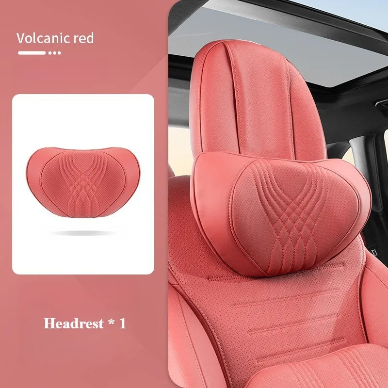 Nappa Leather Car Neck Pillow and Seat Pillow - Soft Headrest Lumbar Support for Comfortable Driving - Auto Accessories - Delicate Leather