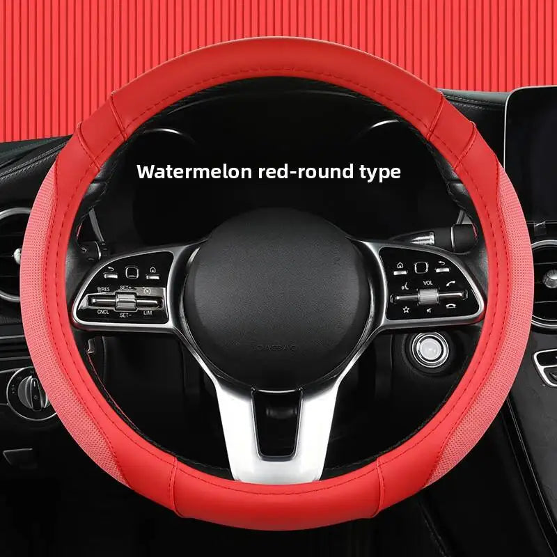 Easy-to-Clean Steering Wheel Cover 38cm (15in) – Universal Non-Slip Handle Protector for All Seasons - Delicate Leather