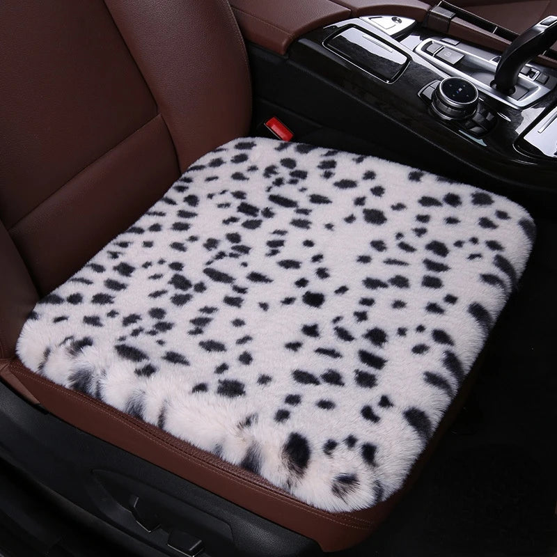Leopard Fluffy Seat Cushion Cover – Soft Plush Car Seat Protector, Universal Fit Interior Decor for Women - Delicate Leather