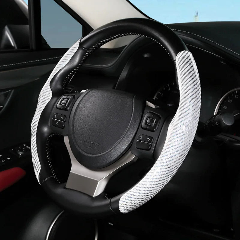 36cm Carbon Fiber Steering Wheel Cover – Non-Slip, Ultra-Thin, Sports Type D Car Handle Cover - Delicate Leather