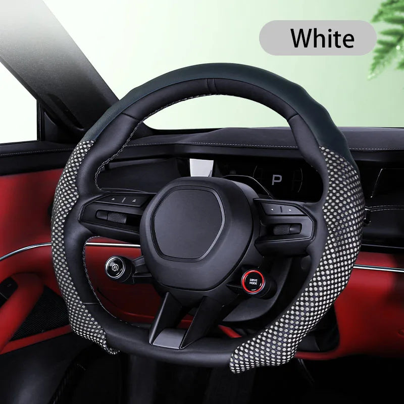 5D Sports Mesh Steering Wheel Cover – Ultra-Thin Breathable Non-Slip Grip, Universal Fit Interior Accessory - Delicate Leather