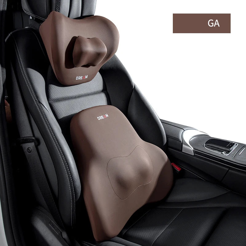 Memory Foam Car Neck & Lumbar Support Pillow – Adjustable Seat Headrest Cushion - Delicate Leather