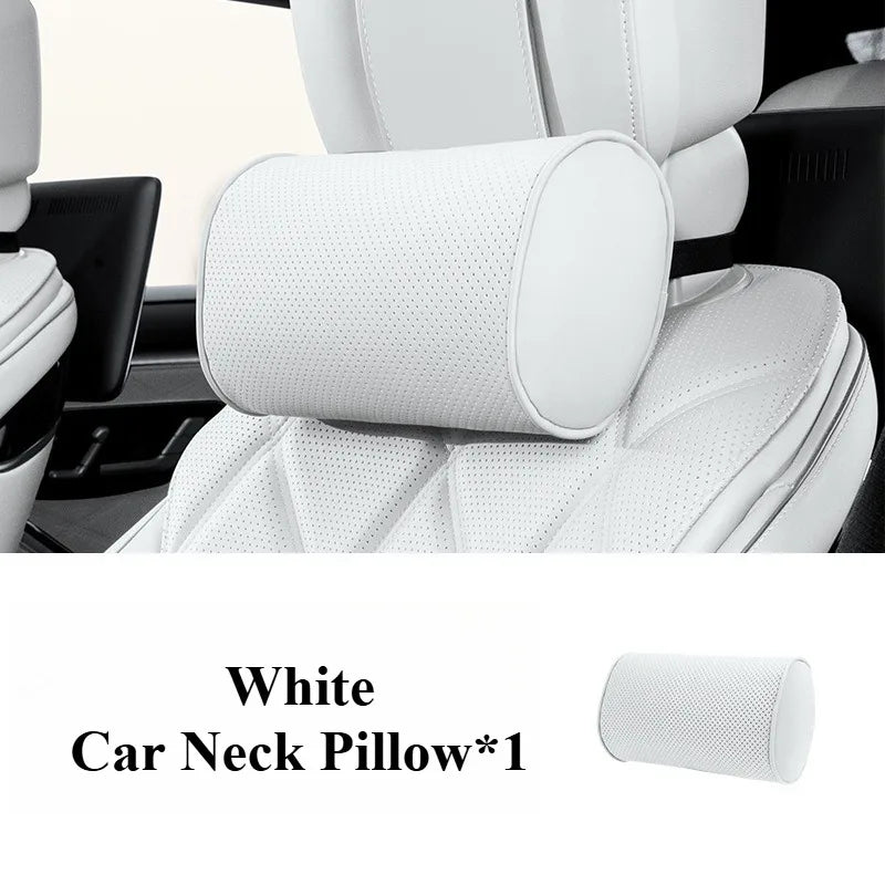 Memory Cotton Car Headrest & Lumbar Pillow Set – Leather Neck and Waist Support for Comfortable Driving - Delicate Leather