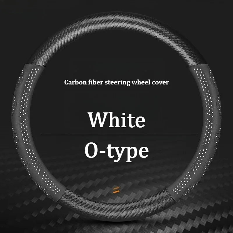 Carbon Fiber Leather Steering Wheel Cover – Universal Anti-Slip Car Steering Protector for Interior Comfort and Grip - Delicate Leather