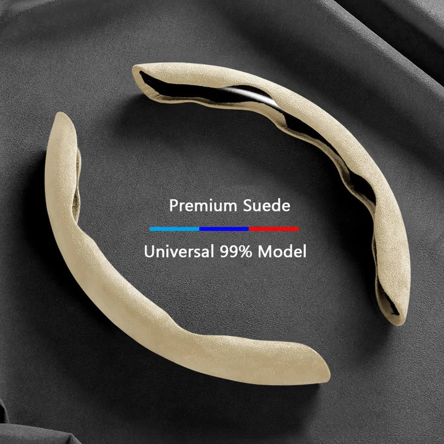 38cm Suede Steering Wheel Booster Cover – Non-Slip Universal Car Steering Protector, Brown (2-Pack) - Delicate Leather