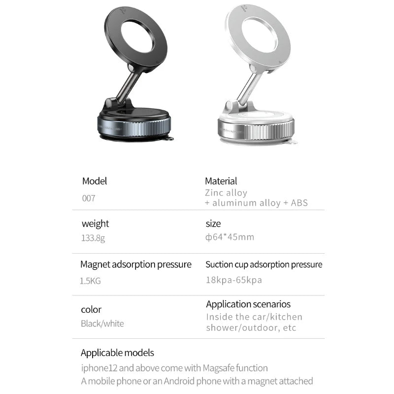 Magnetic Car Phone Holder | 360° Rotating Foldable Mount with Suction Cup & Anti-Shake Bracket (SP10) - Delicate Leather