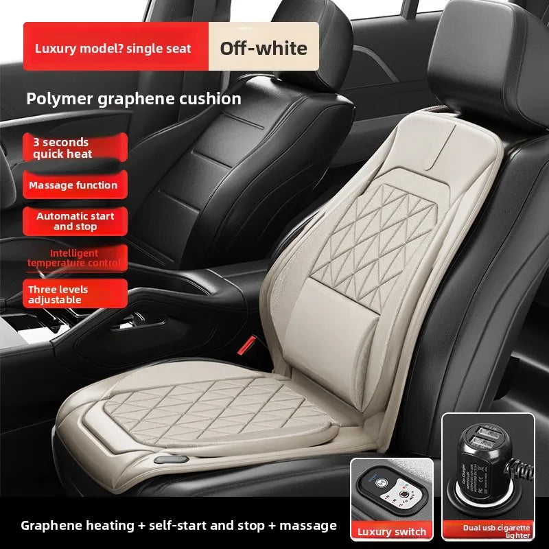 Graphene Heated Car Seat Cushion – Universal 12V/24V Seat Cover with Waist Support for Winter Warmth - Delicate Leather