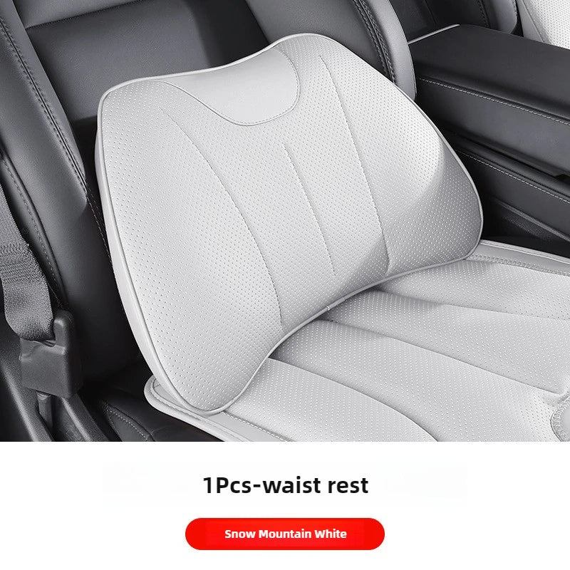 Car Neck Pillow & Lumbar Support – Universal Memory Foam Cushion with Nappa Leather Cover, Ergonomic Vehicle Back Support - Delicate Leather