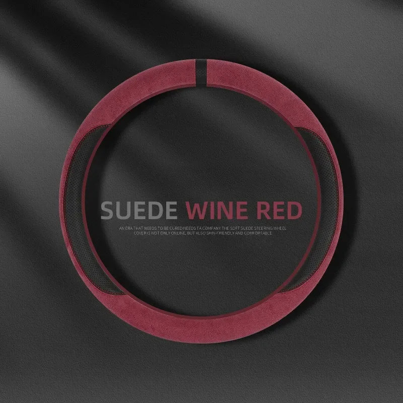 Trendy Four-Season Suede Steering Wheel Cover – Universal Non-Slip Handle Grip, Sporty D-Type Car Steering Wheel Protector - Delicate Leather