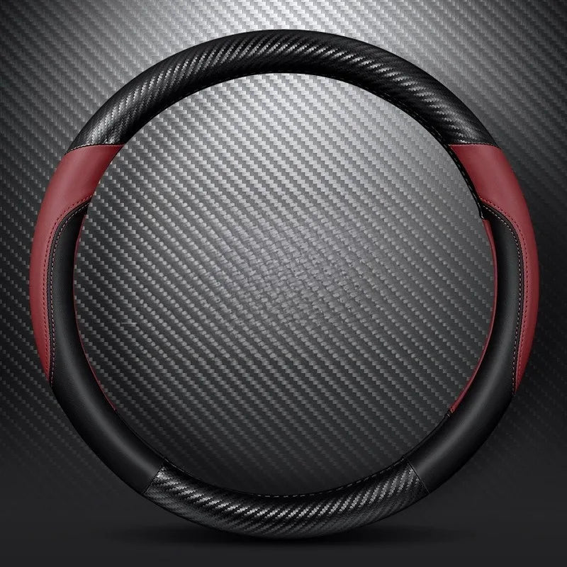 Carbon Fiber Leather Steering Wheel Cover – O/D Shape, Universal Non-Slip Car Accessory - Delicate Leather