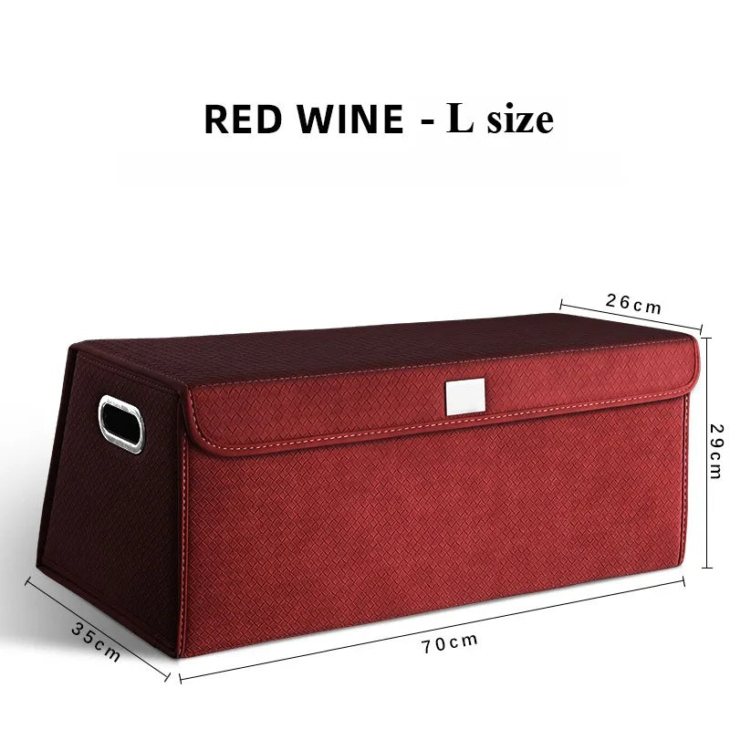 Foldable Trunk Organizer Box - Suede Leather Storage Box for Car, SUV, and Truck - Adjustable & Collapsible Auto Accessory - Delicate Leather