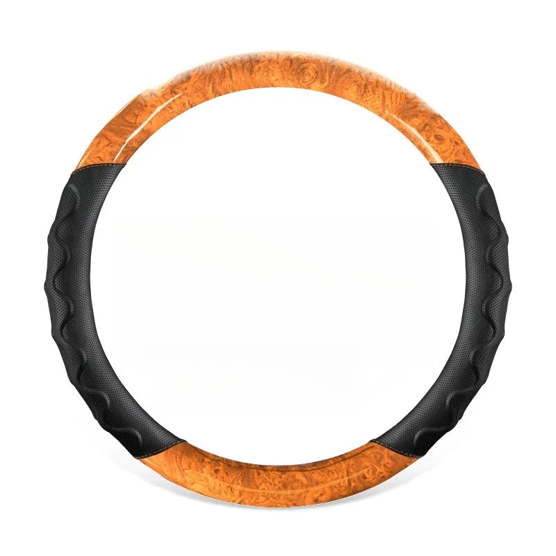Wood Grain Steering Wheel Cover – Leather-Style Anti-Slip Universal Grip - Delicate Leather