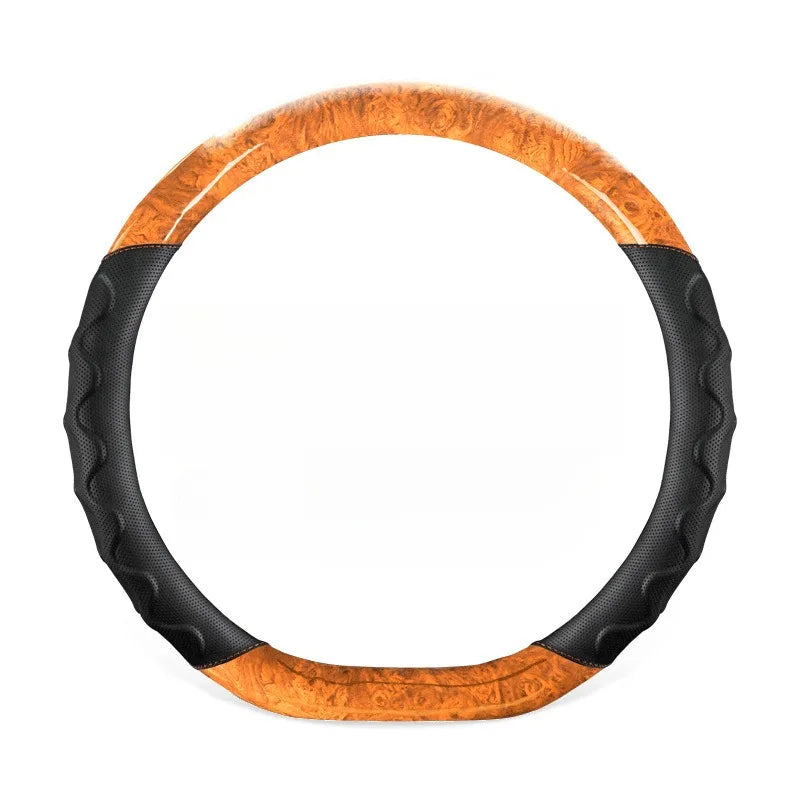 Wood Grain Steering Wheel Cover – Leather-Style Anti-Slip Universal Grip - Delicate Leather
