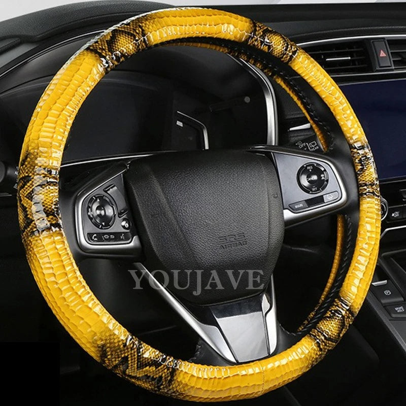 3D Crocodile Texture PU Leather Steering Wheel Cover – Universal 38CM, Anti-Slip, All-Season - Delicate Leather