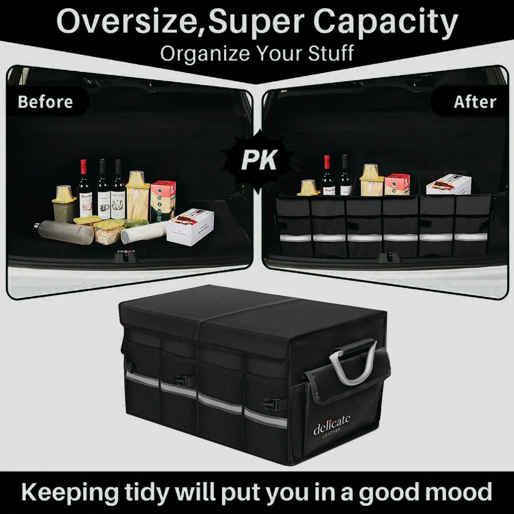 Delicate Leather Big Trunk Organizer, Cargo Organizer SUV Trunk Storage Waterproof Collapsible Durable Multi Compartments - Delicate Leather