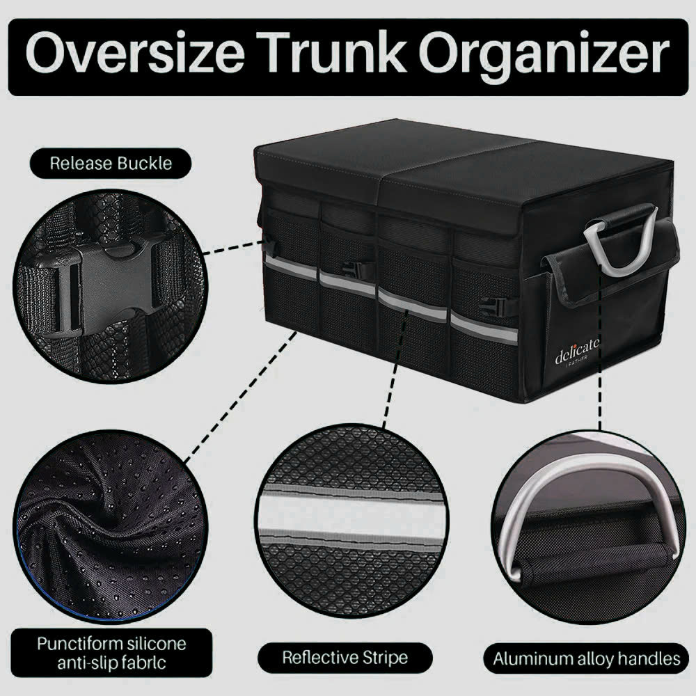Big Trunk Organizer, Cargo Organizer SUV Trunk Storage Waterproof Collapsible Durable Multi Compartments KX12994 - Delicate Leather