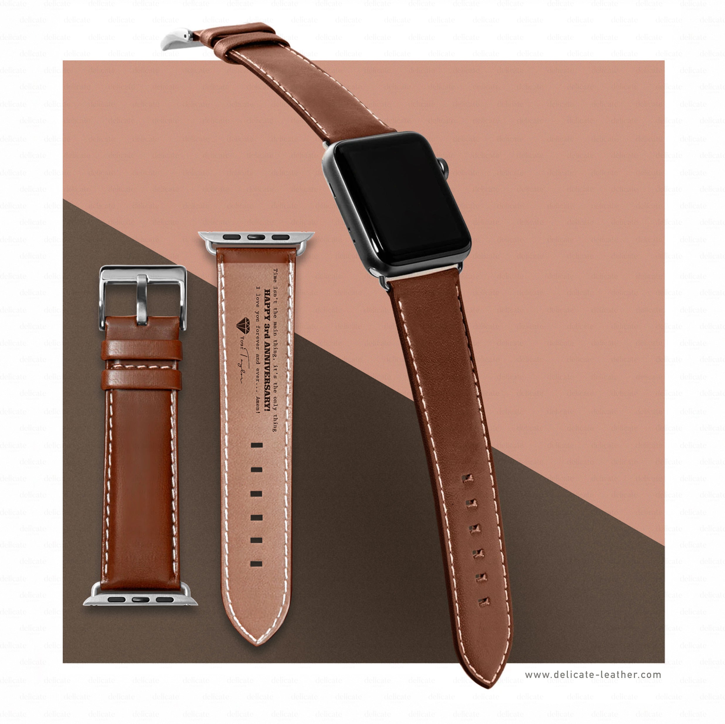 Custom Name Compatible With Apple Strap Leather | Cow Leather | For Husband-3 - Delicate Leather