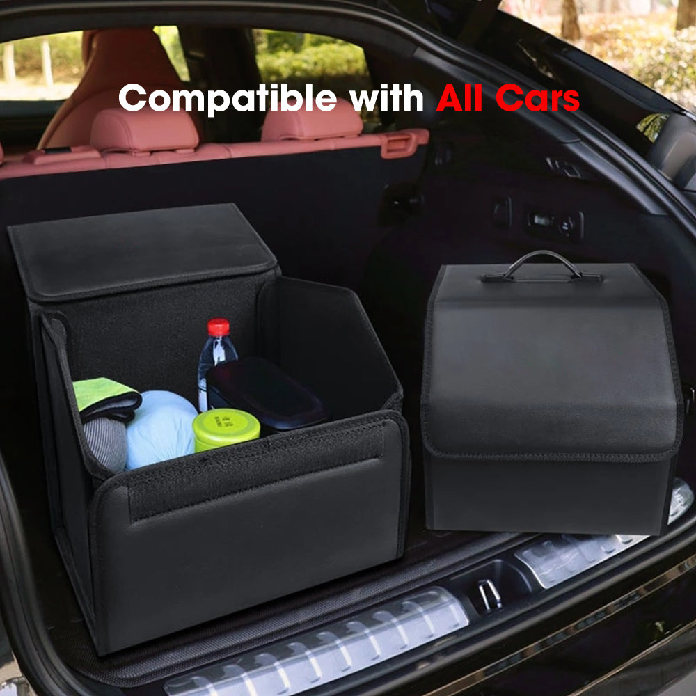 Foldable Trunk Storage Luggage Organizer Box, Custom For Cars, Portable Car Storage Box Bin SUV Van Cargo Carrier Caddy for Shopping, Camping Picnic, Home Garage, Car Accessories KO12996 - Delicate Leather