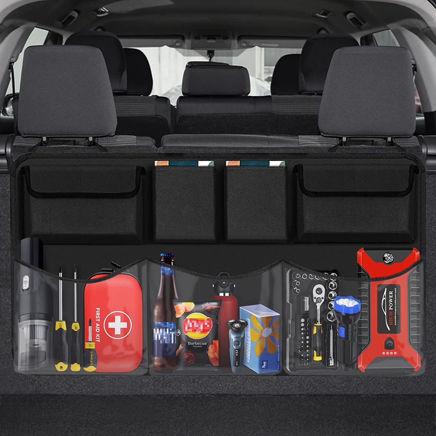Car Trunk Organizer, Custom For Cars, Backseat Hanging Organizer with 7 Large Storage Bag -Trunk Organizer for SUV,Truck,Van -Your Space Saving Expert - Delicate Leather