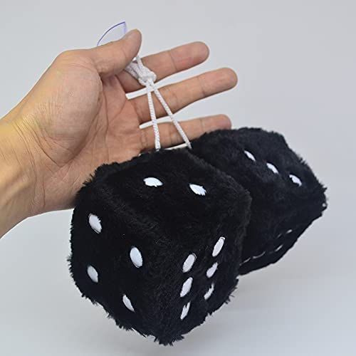 Fuzzy Plush Dice for Car Mirror, Pair of Retro 3” Dice with Black Dots for Car Interior Hanging Ornament Decoration, Car Accessories, Custom For Cars - Delicate Leather