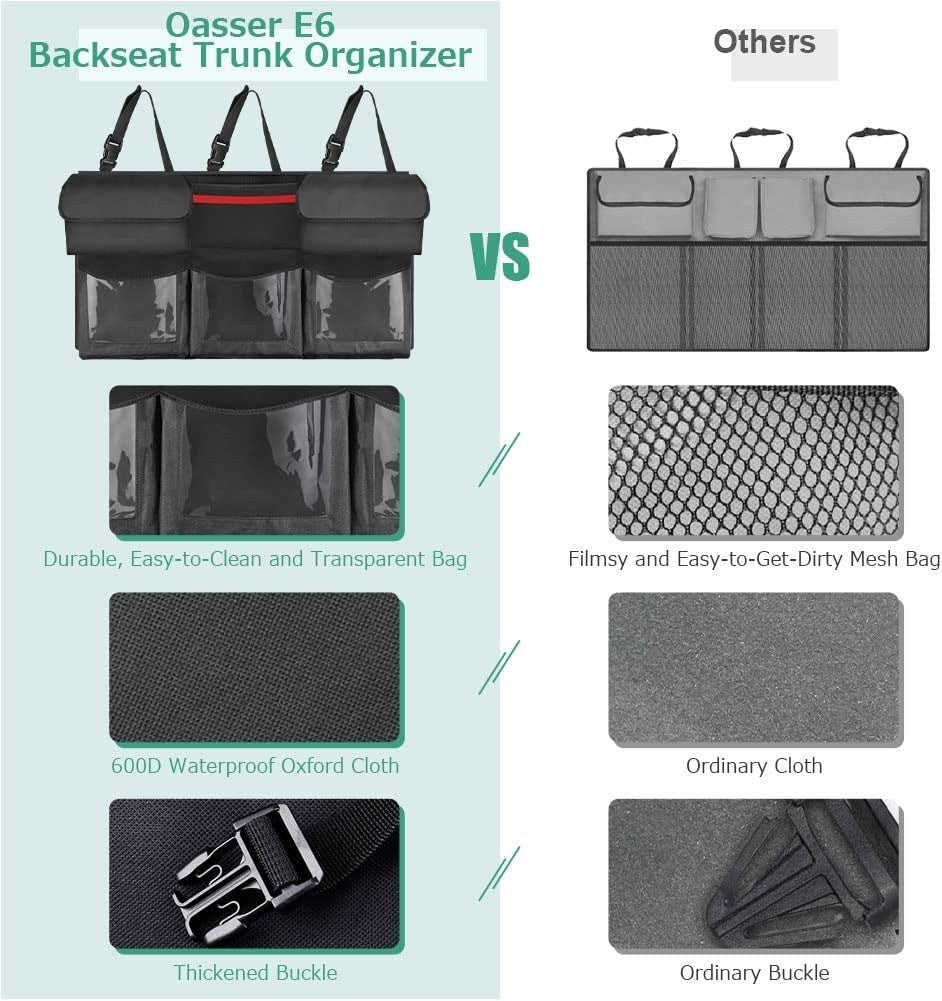 Back Seat Trunk Organizer, Custom For Cars, Hanging Car Organizer Trunk Foldable Cargo Storage with 6 Large Pockets 3 Adjustable Straps - Delicate Leather