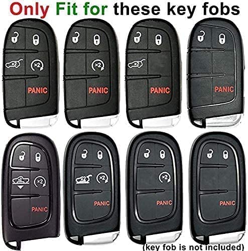 Jeep Key Fob Cover Keychain Fit for Grand Cherokee Renegade Chrysler 200 300 Dodge RAM Durango Challenger Journey Smart Key Shell Case (Black) - Delicate Leather