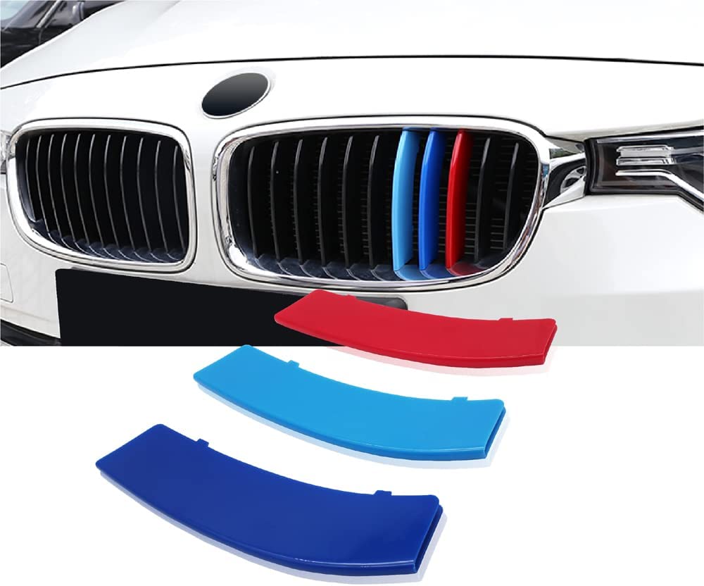 M-Colored Stripe Grille Insert Trims Compatible with 2013-2018 F30 3 Series 316i 318i 320i 328d 328i 335i 340i Kidney Grill (11 Beams, Not Fit 8 Beams) - Delicate Leather