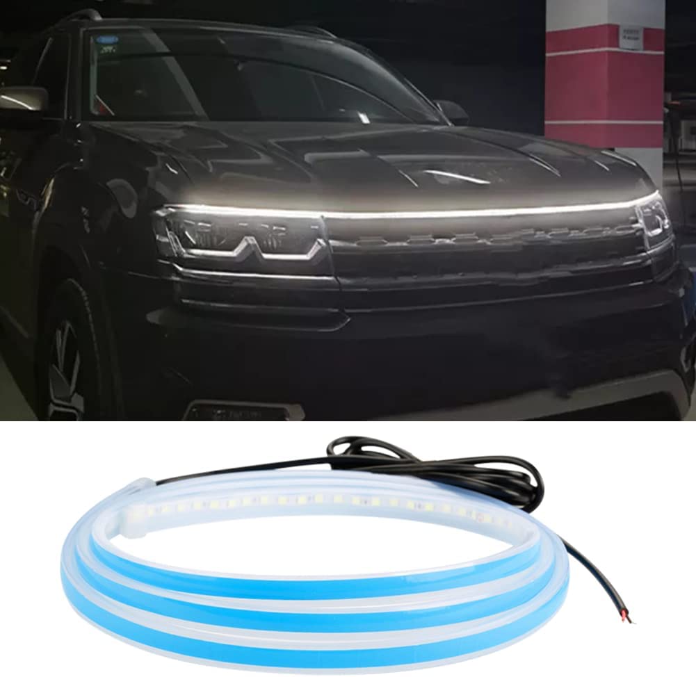 Led Lights for Car, Exterior Lights for Cars 59 Inch Car Hood Led Strip 12V White Car Hood Light Strip Flexible Headlights Waterproof Daytime Running Light Strips Hood Lights for Car, Truck - Delicate Leather