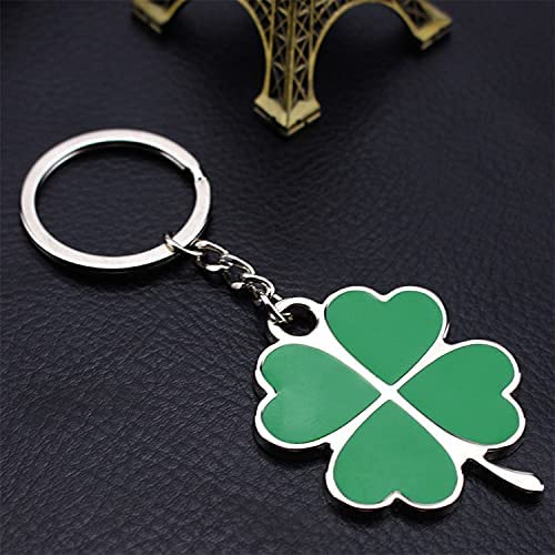 Four Clover Car Logo Key Chain Ring - 3D Chrome Metal Car Keychain Keyring Alloy Key Holder - Delicate Leather