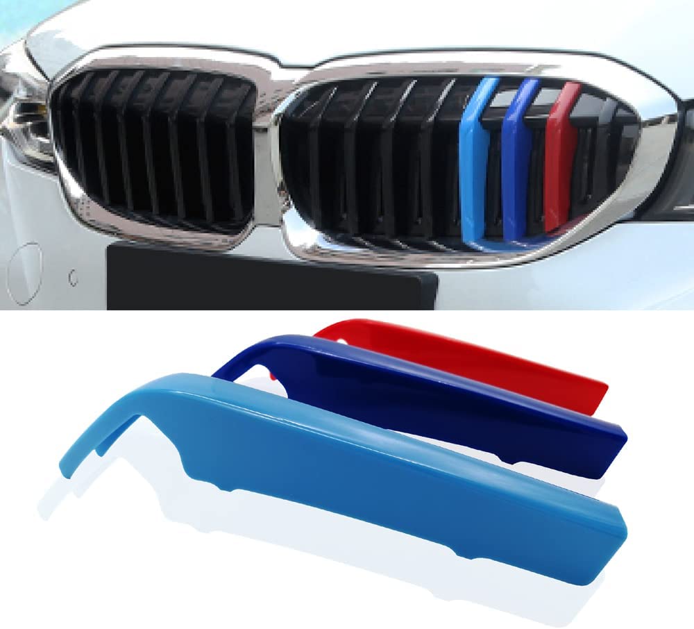 M-Colored Stripe Grille Insert Trims Compatible with 2019-up G20 3 Series 330i 340i Kidney Grill (8 Beams) - Delicate Leather