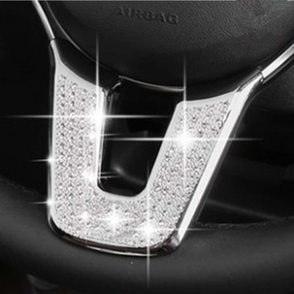 Pursuestar Bling Crystal Round Shape Aluminum Steering Wheel U Cover Car Interior Accessories Trim Sticker Decals for A B Class GLA CLA 2019 2020 2021 2022 - Delicate Leather