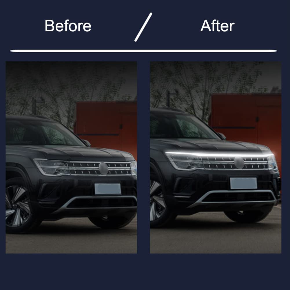Led Lights for Car, Exterior Lights for Cars 59 Inch Car Hood Led Strip 12V White Car Hood Light Strip Flexible Headlights Waterproof Daytime Running Light Strips Hood Lights for Car, Truck - Delicate Leather