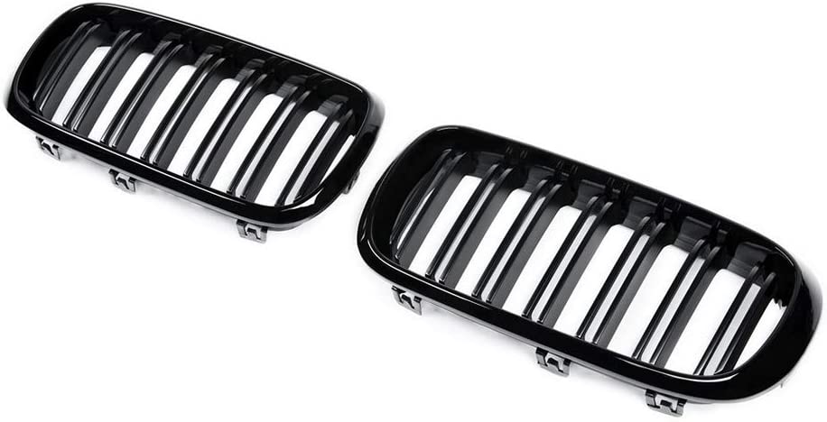 F15 Grill for X5 F15 X6 F16 X5M X6M 2014-2019 (ABS Gloss Black Kidney Grill, Double Slats, 2-pc Set) - Delicate Leather