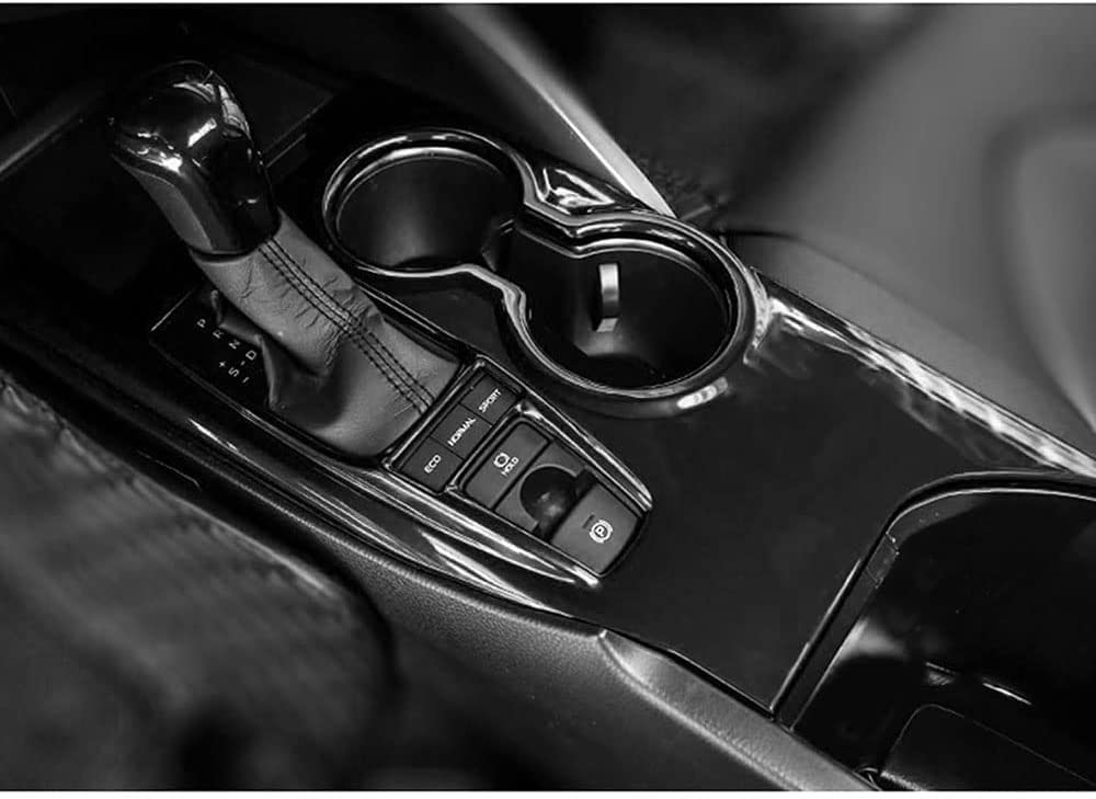 1Pcs Lacquer Black ABS Gear Shift Knob Console Panel Trims Cover Cup Holder Decor Sticker Compatible with Toyota Camry LE SE TRD SE 2018 2019 2020 2021 2022 2023-Without Seat Heater Switch - Delicate Leather