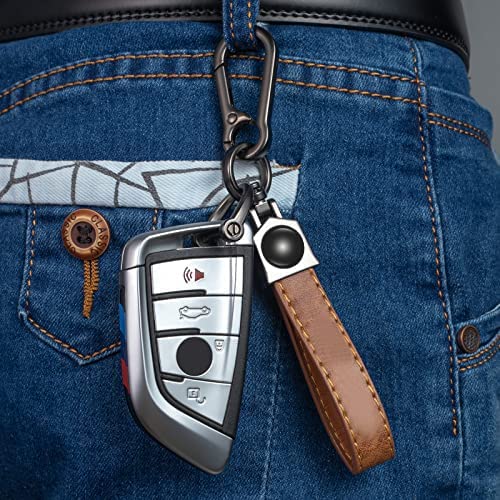 Leather Car Key Chain Key, Car Keyring Keychain Replacement for Car Key FobCar Key Fob Accessory Men Women, Brown - Delicate Leather