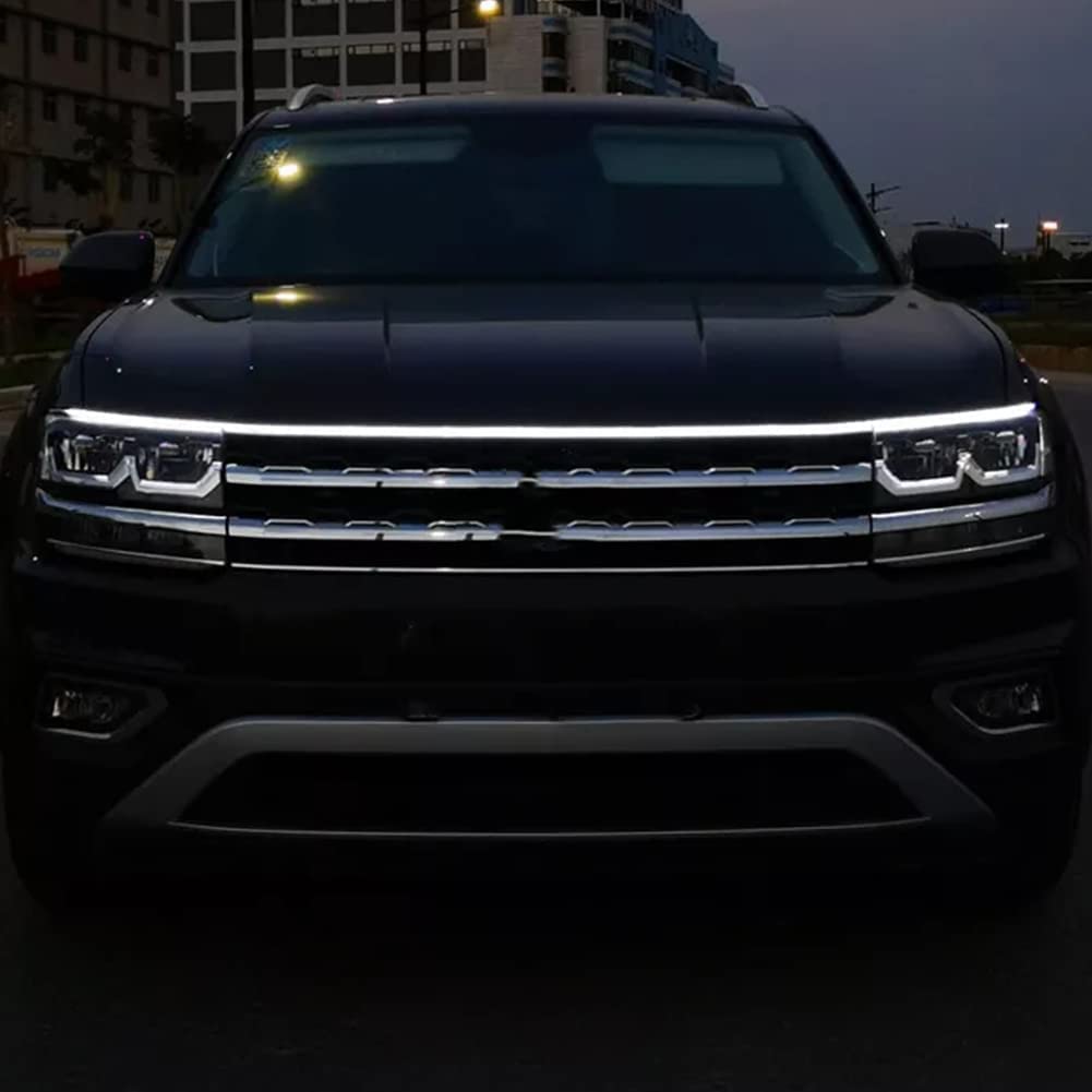 Led Lights for Car, Exterior Lights for Cars 59 Inch Car Hood Led Strip 12V White Car Hood Light Strip Flexible Headlights Waterproof Daytime Running Light Strips Hood Lights for Car, Truck - Delicate Leather
