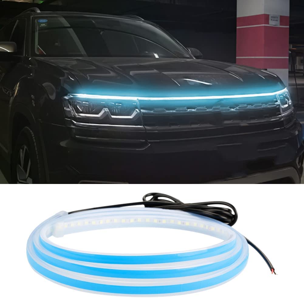 Led Lights for Car, Exterior Lights for Cars 59 Inch Car Hood Led Strip 12V White Car Hood Light Strip Flexible Headlights Waterproof Daytime Running Light Strips Hood Lights for Car, Truck - Delicate Leather