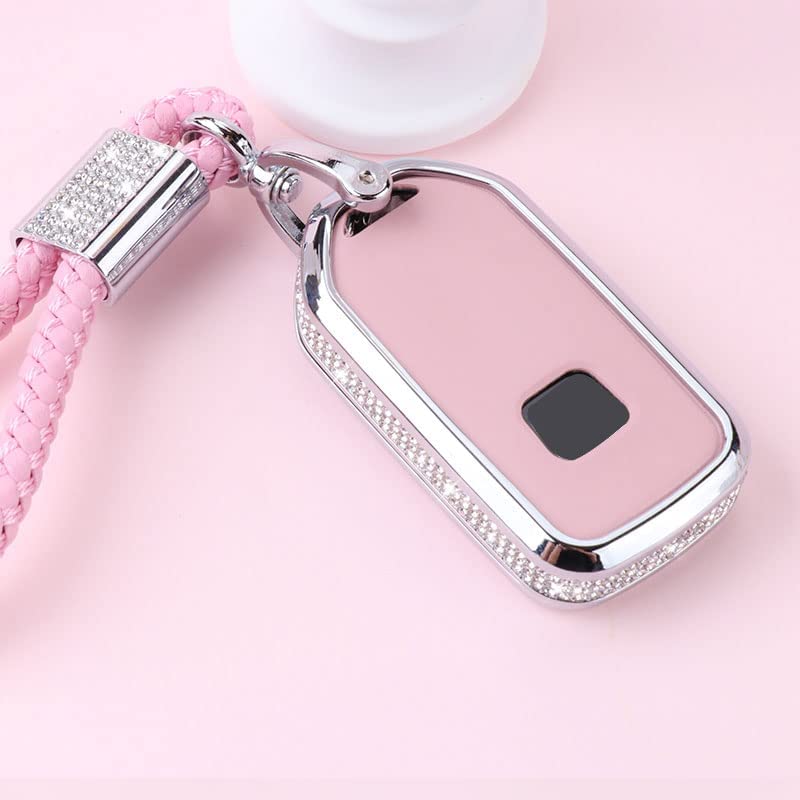 Honda Key Fob Cover with Keychain, Crystal Rhinestones Car Replacement Case, Pink Shell Fit Accord Civic CRV Pilot HRV Odyssey Ridgeline Passport - Delicate Leather