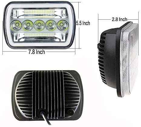 Super Bright Pair 7x6 5x7" Led Headlights 6052 6054 H5054 H6054 Hi/Low Sealed Beam White/Amber Halo Fit For TJ JK Cherokee XJ YJ Pickup Ram Express - Delicate Leather