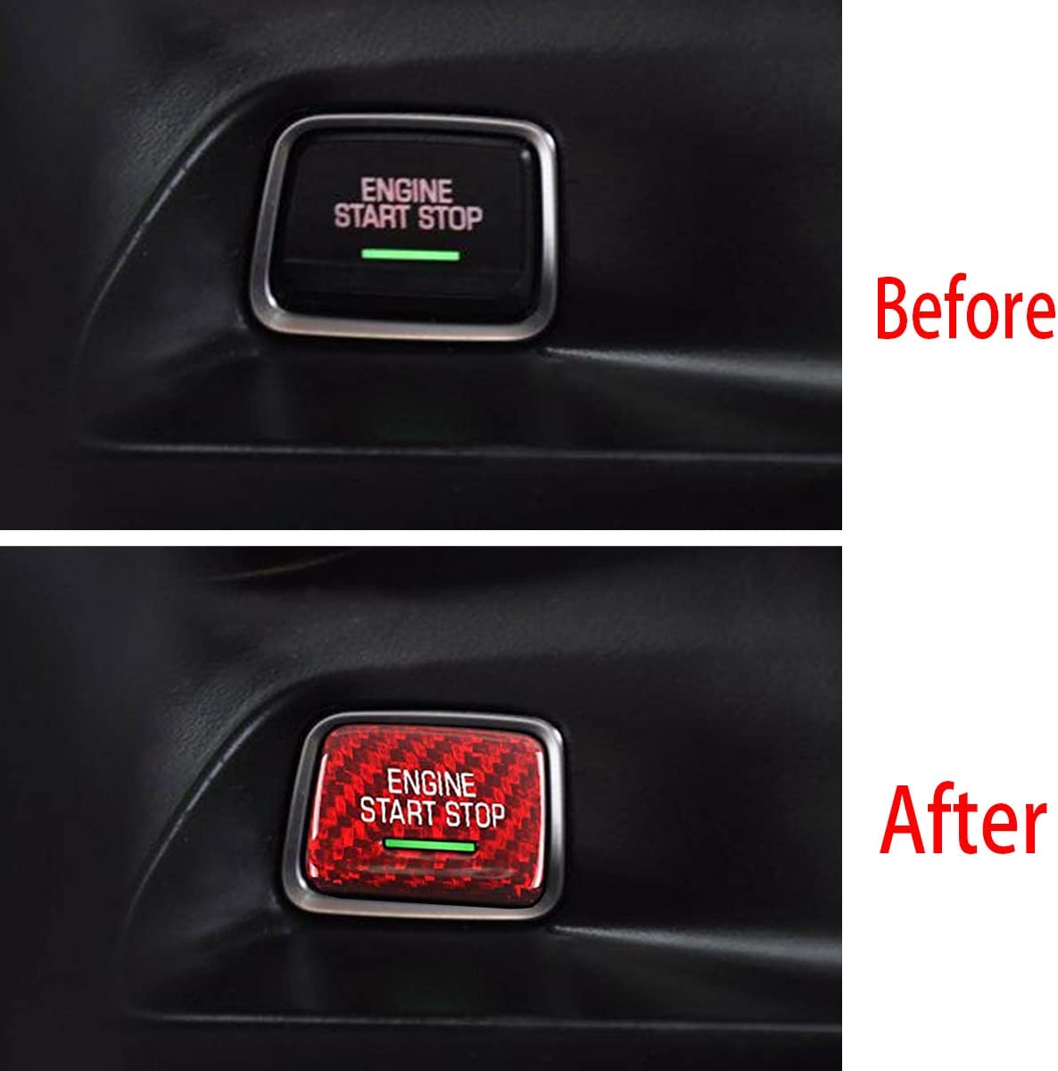 Engine Engine Start/Stop Push Start Button Cover for 2014-2019 C7 , for 2016-2020 Camaro, Real Carbon Fiber - Delicate Leather