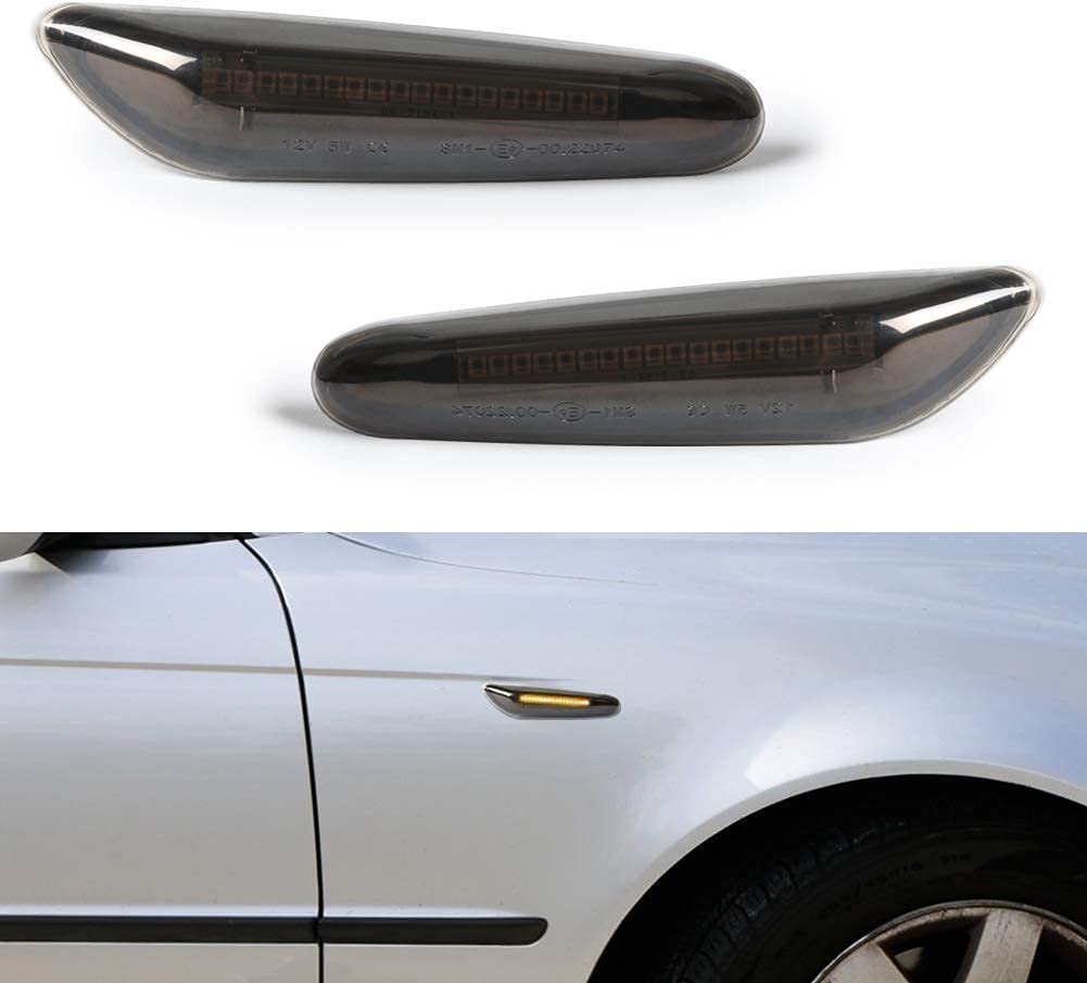 2 PCS Sequential Amber LED Side Marker Turn Signal Light Lamp Assembly Compatible with BMW E84 E81 E82 E87 E88 E90 E91 E92 E93 E46 E53 X3 E83 X 1, Smoke Lens Style Black - Delicate Leather
