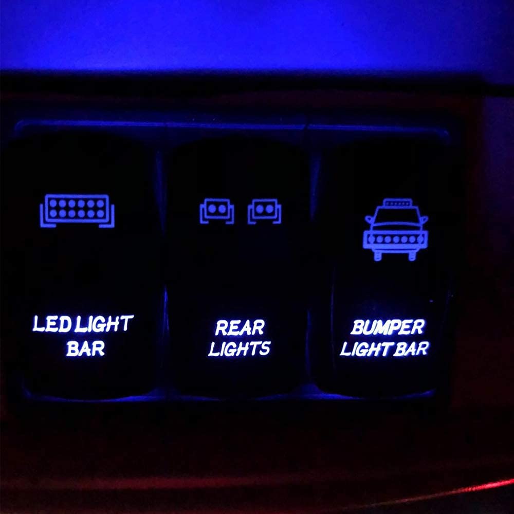 5Pin Backlit Bumper Light Bar Rocker Toggle Switch Kit On/Off Blue LED Light, 20A, 12V Compatible with Most 4x4, Off-Road, SUV, ATV, UTV, Polaris Ranger RZR, Motorsport, Boat, Marine - Delicate Leather