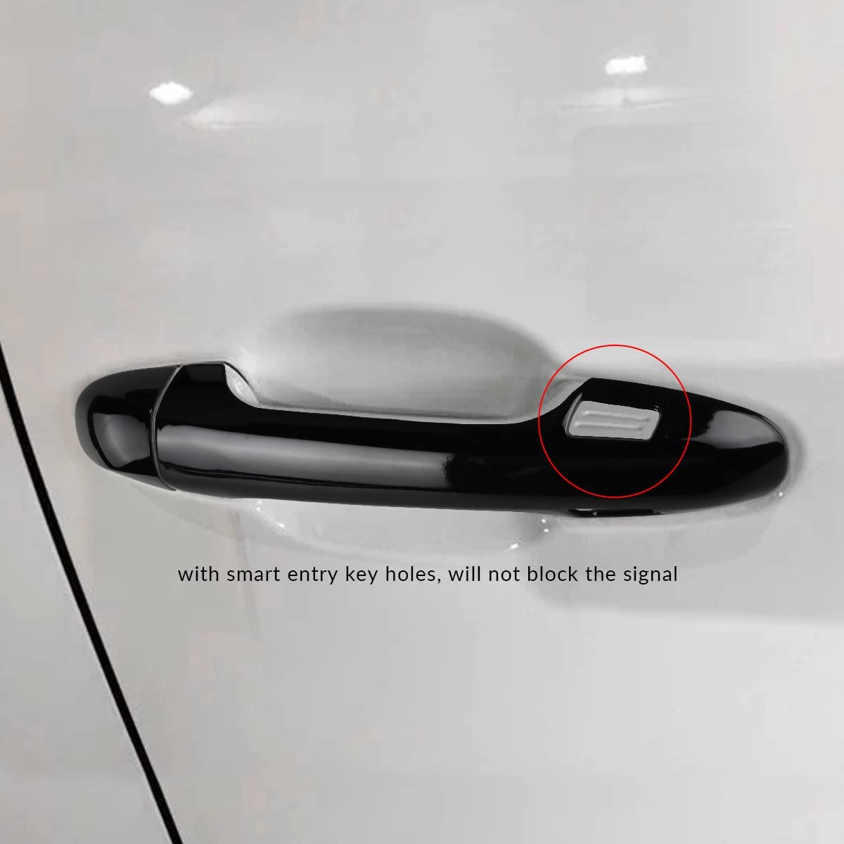 Exterior Door Handle Cover Compatible Accessories Door Handle Protectors for (Glossy Black with Smart Key Holes) - Delicate Leather