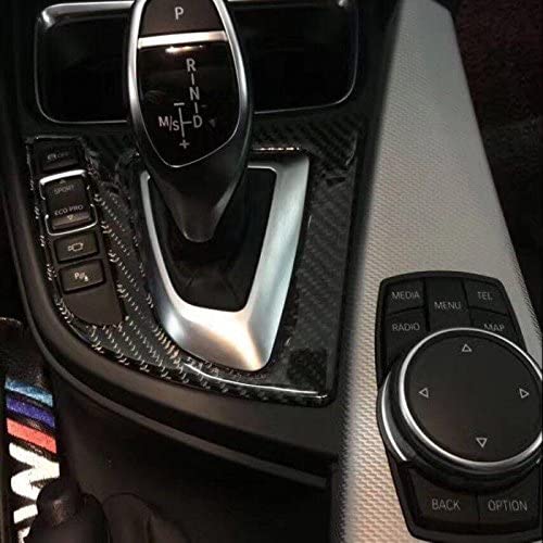 Gear Shift Box Panel Cover Trim, Real Carbon Fiber, Compatible with BMW 3 Series F30 F31 2012-2018, GT F34 2014-2018, 4 Series F32 F33 F36 2014-2019 - Delicate Leather