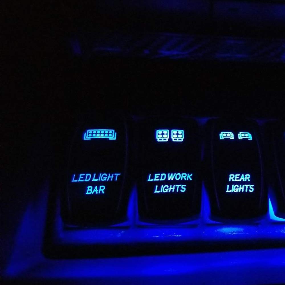 Laser LED Light Bar Rocker Switch ON-Off LED Light 20A 12V, 5pin, Blue Compatible with Cars, Trucks, UTV, ATV, Boat, Tractor, Auto, 4x4, 4WD - Delicate Leather