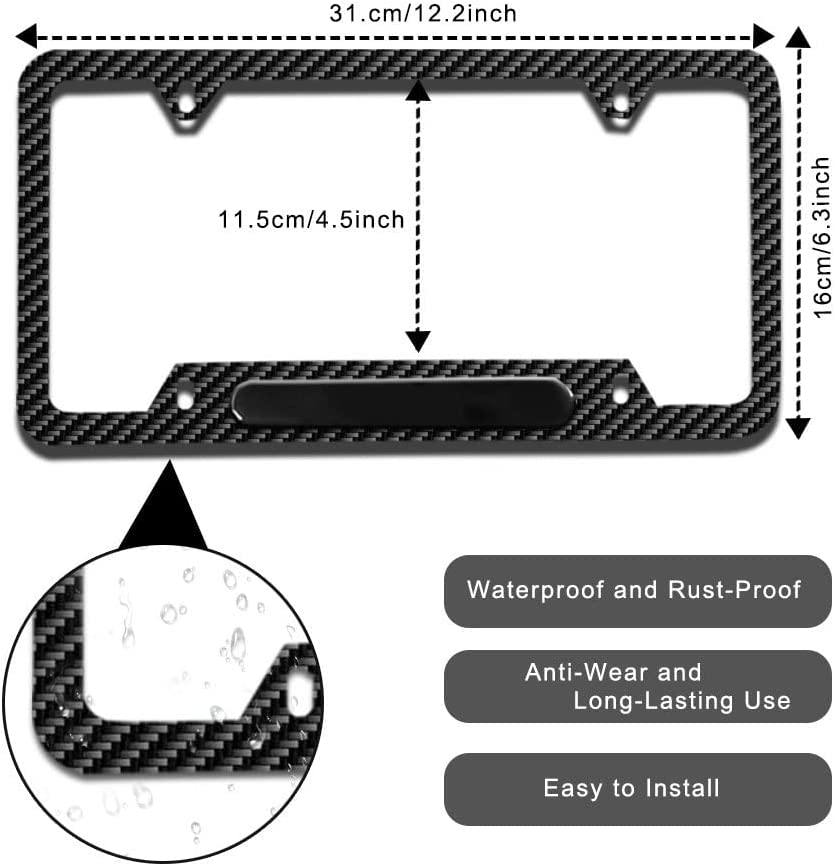 2 Pack for Infiniti License Plate Frames Cover - Black Carbon Fiber Aluminum Alloy Weather-Proof/Rattle Proof Front & Rear Tag Licese Plate Cover - Delicate Leather