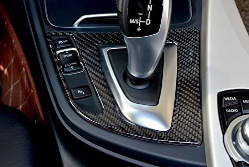 Gear Shift Box Panel Cover Trim, Real Carbon Fiber, Compatible with BMW 3 Series F30 F31 2012-2018, GT F34 2014-2018, 4 Series F32 F33 F36 2014-2019 - Delicate Leather