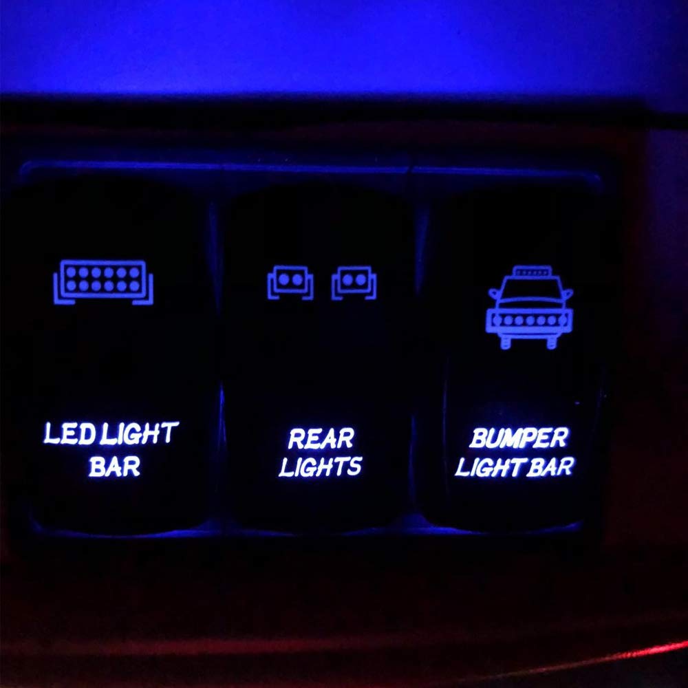 Laser Rear Lights Rocker Switch 5 Pin On-Off Blue LED Light Toggle Button 20A/12V Compatible with Most SUV, ATV, UTV, Motorcycle, Truck etc. - Delicate Leather