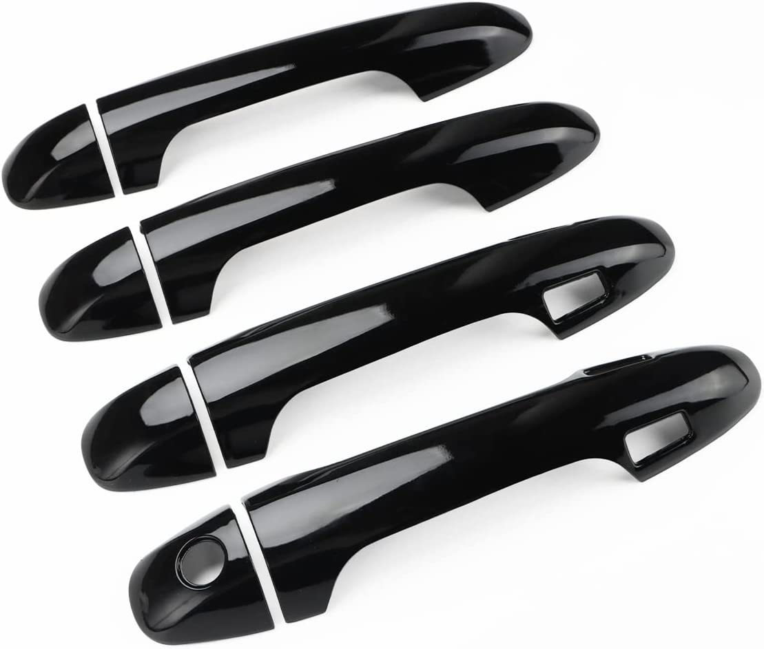 Exterior Door Handle Cover Compatible Accessories Door Handle Protectors for (Glossy Black with Smart Key Holes) - Delicate Leather